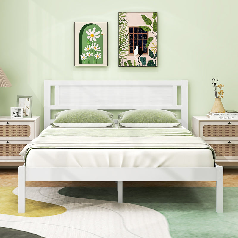 *Twin/Full/Queen Size Wood Bed Frame with Headboard and Wooden Slats Support - Full
