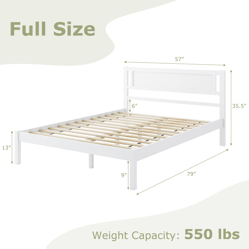 *Twin/Full/Queen Size Wood Bed Frame with Headboard and Wooden Slats Support - Full
