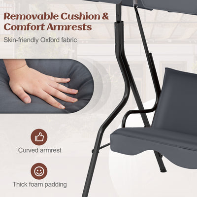 3-Seat Outdoor Patio Canopy Swing with Cushioned Steel Frame-Gray