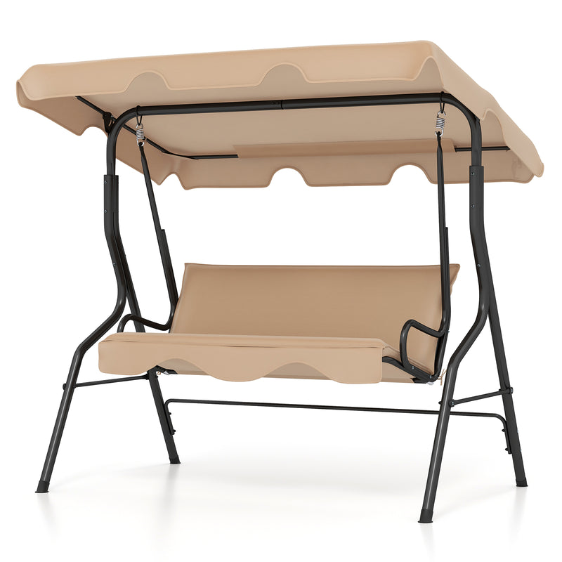 3 Seat Outdoor Patio Canopy Swing with Cushioned Steel Frame-Beige