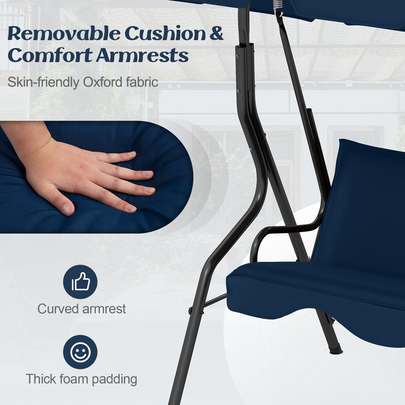 3-Seat Outdoor Patio Canopy Swing with Cushioned Steel Frame-Navy