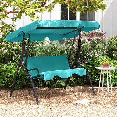 3 Seats Patio Canopy Cushioned Steel Frame Swing Glider Hammock-Blue