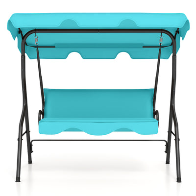 3 Seats Patio Canopy Cushioned Steel Frame Swing Glider Hammock-Blue