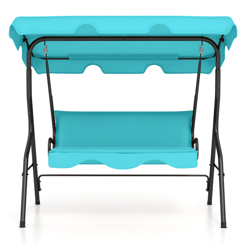 3 Seats Patio Canopy Cushioned Steel Frame Swing Glider Hammock-Blue