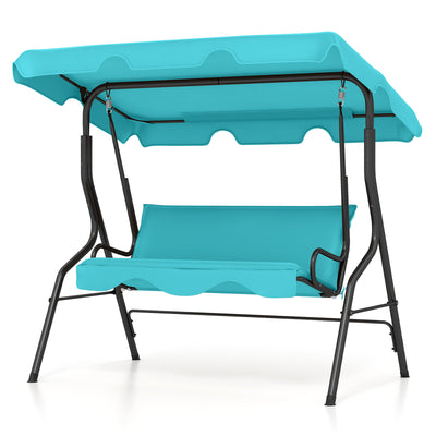 3 Seats Patio Canopy Cushioned Steel Frame Swing Glider Hammock-Blue