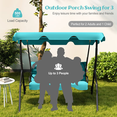 3 Seats Patio Canopy Cushioned Steel Frame Swing Glider Hammock-Blue