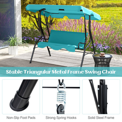 3 Seats Patio Canopy Cushioned Steel Frame Swing Glider Hammock-Blue
