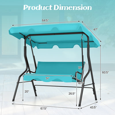 3 Seats Patio Canopy Cushioned Steel Frame Swing Glider Hammock-Blue