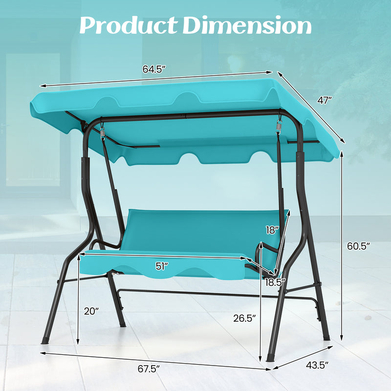 3 Seats Patio Canopy Cushioned Steel Frame Swing Glider Hammock-Blue