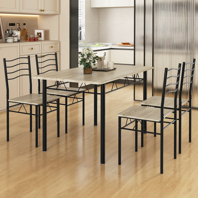 5 Pieces Wood Metal Dining Table Set with 4 Chairs-Natural