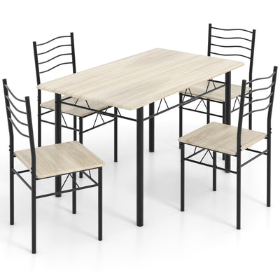 5 Pieces Wood Metal Dining Table Set with 4 Chairs-Natural