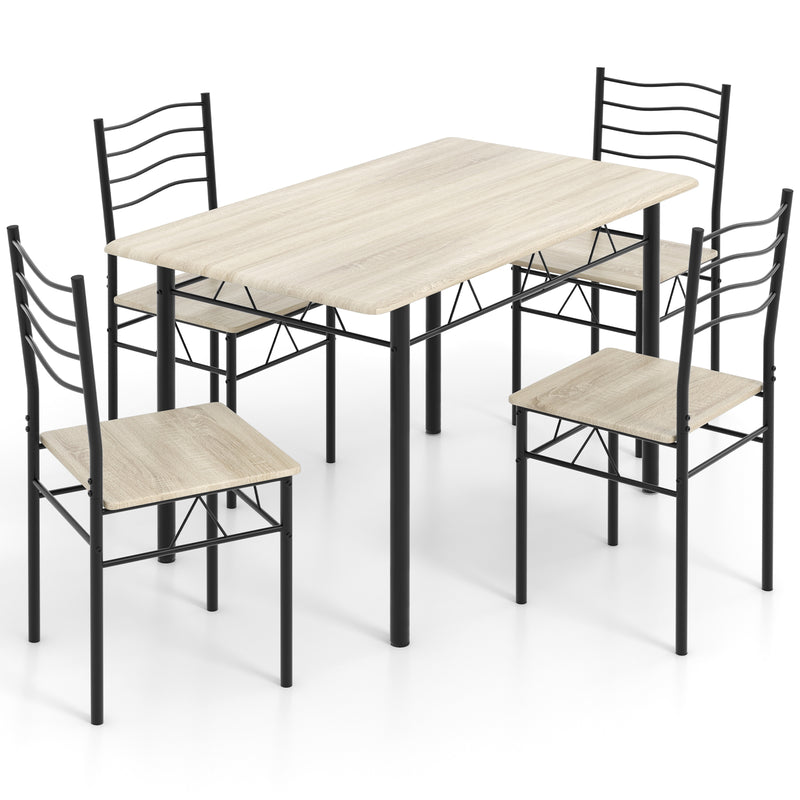 5 Pieces Wood Metal Dining Table Set with 4 Chairs-Natural