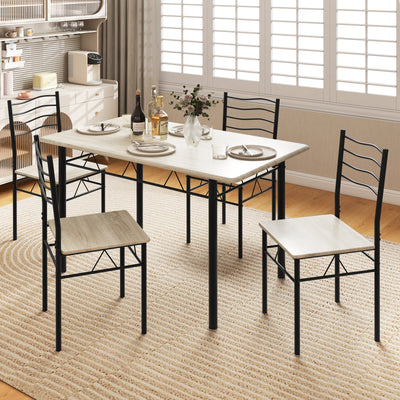 5 Pieces Wood Metal Dining Table Set with 4 Chairs-Natural
