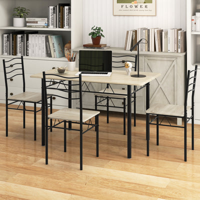 5 Pieces Wood Metal Dining Table Set with 4 Chairs-Natural