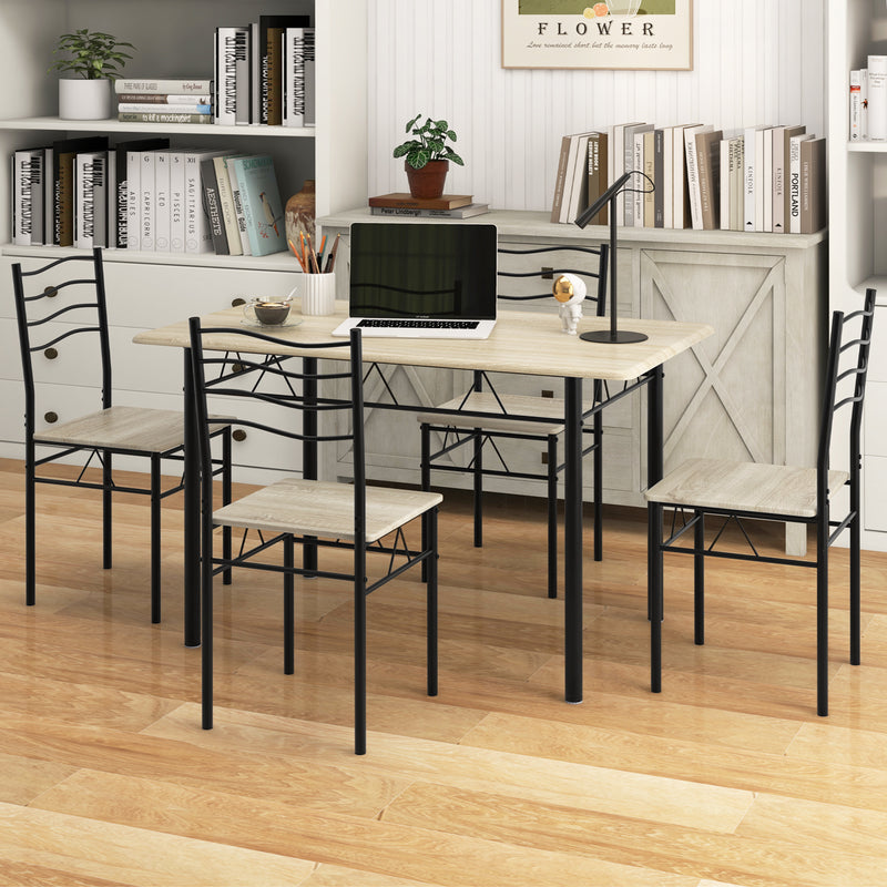 5 Pieces Wood Metal Dining Table Set with 4 Chairs-Natural