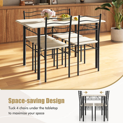 5 Pieces Wood Metal Dining Table Set with 4 Chairs-Natural