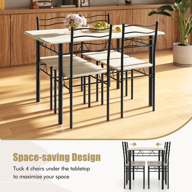 5 Pieces Wood Metal Dining Table Set with 4 Chairs-Natural