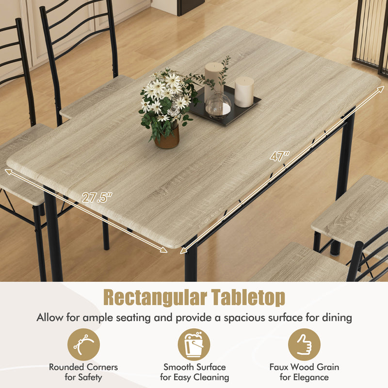 5 Pieces Wood Metal Dining Table Set with 4 Chairs-Natural