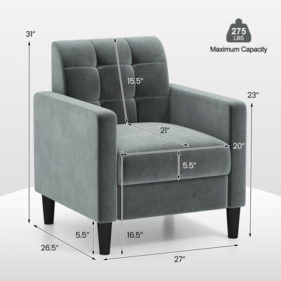 Mid Century Modern Velvet Accent Chair with Tufted Back-Gray