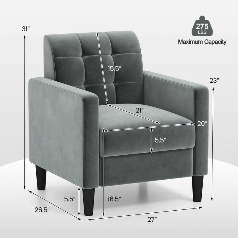 Mid Century Modern Velvet Accent Chair with Tufted Back-Gray