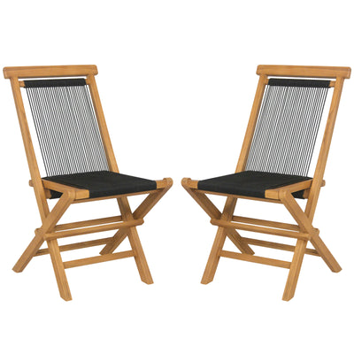 2 Piece Indonesia Teak Patio Folding Chairs with Woven Rope Seat and Back for Porch Backyard Poolside