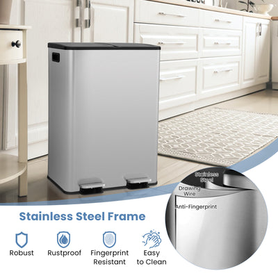 2 x 8 Gal Dual Compartment Trash Can-Silver