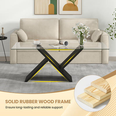 47 Inch Rectangle Glass Coffee Table Modern Center Table with Tempered Glass Tabletop-Black