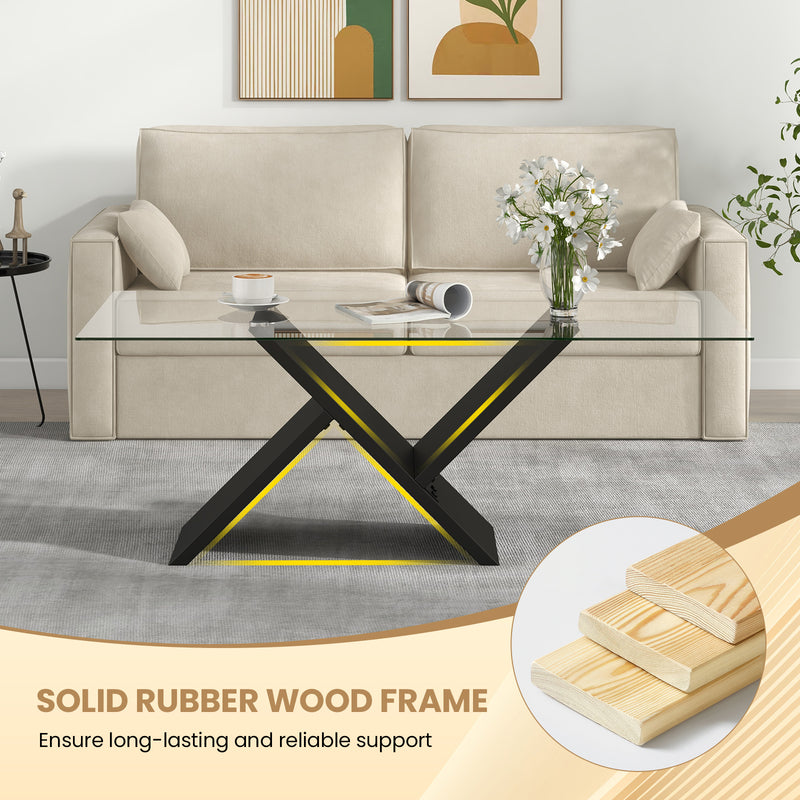 47 Inch Rectangle Glass Coffee Table Modern Center Table with Tempered Glass Tabletop-Black