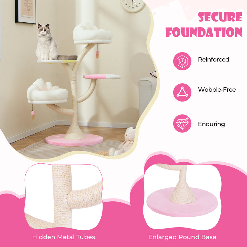 Multi-Layer Cat Tree Cat Tower with 2 Cat Perches 2 Platforms-Pink