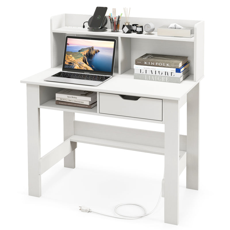 Home Office Computer Desk with Storage Shelves and Drawer Ideal for Working and Studying