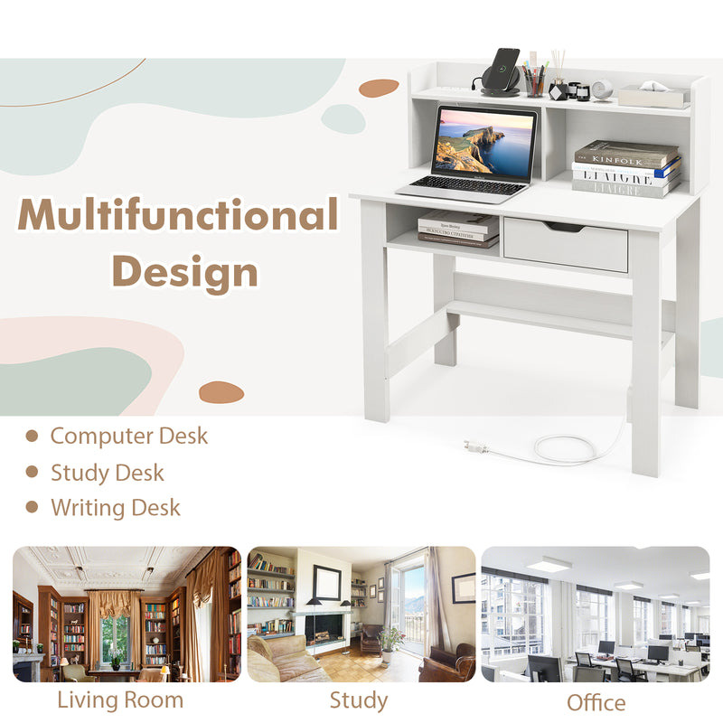 Home Office Computer Desk with Storage Shelves and Drawer Ideal for Working and Studying