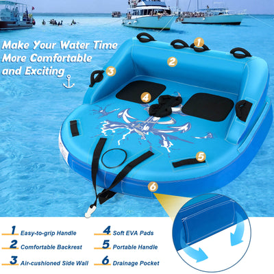*2 Person Water Sport Inflatable Towable Tubes for Boating - Blue