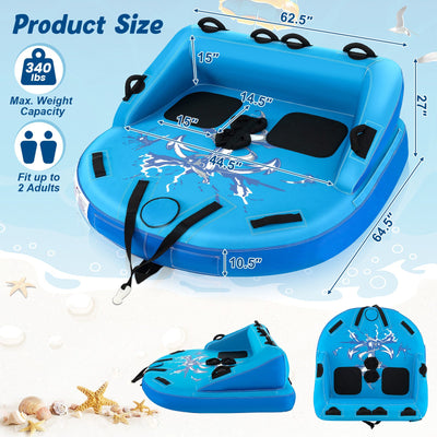 *2 Person Water Sport Inflatable Towable Tubes for Boating - Blue