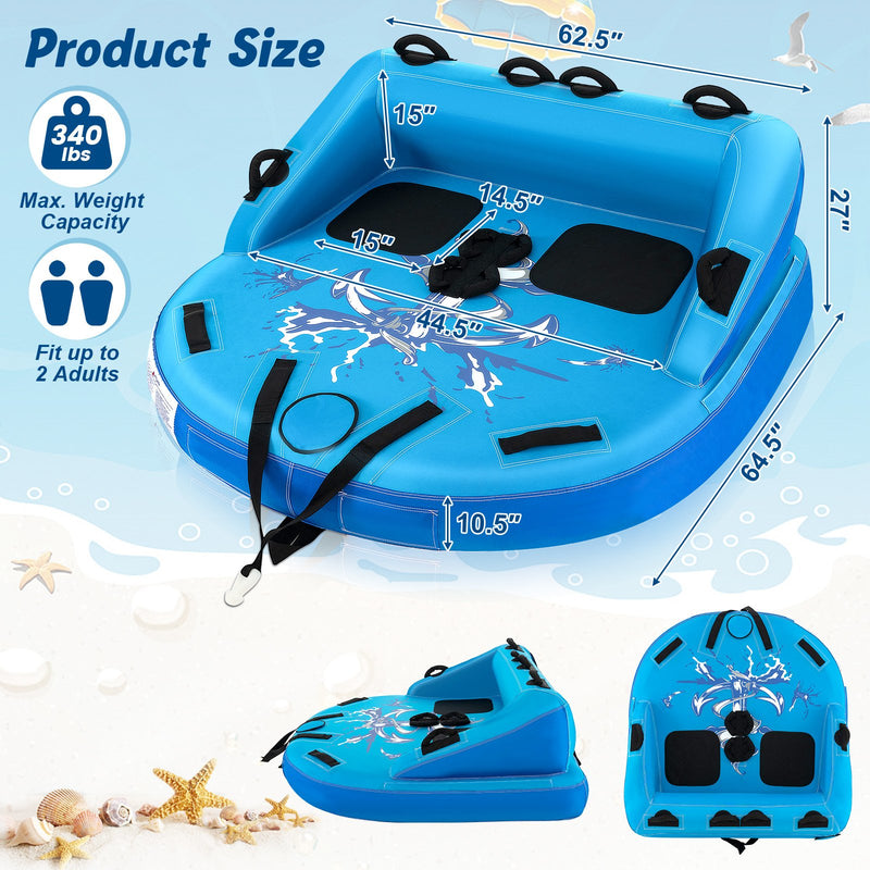 *2 Person Water Sport Inflatable Towable Tubes for Boating - Blue