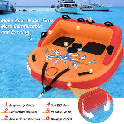 *2 Person Water Sport Inflatable Towable Tubes for Boating - Orange