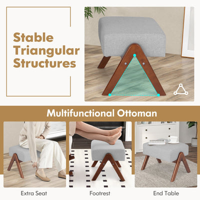 *Rocking Chair with Ottoman and Solid Rubber Wood Frame and Padded Cushion - Gray