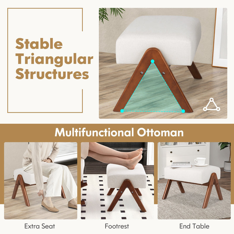 *Rocking Chair with Ottoman and Solid Rubber Wood Frame and Padded Cushion - Beige