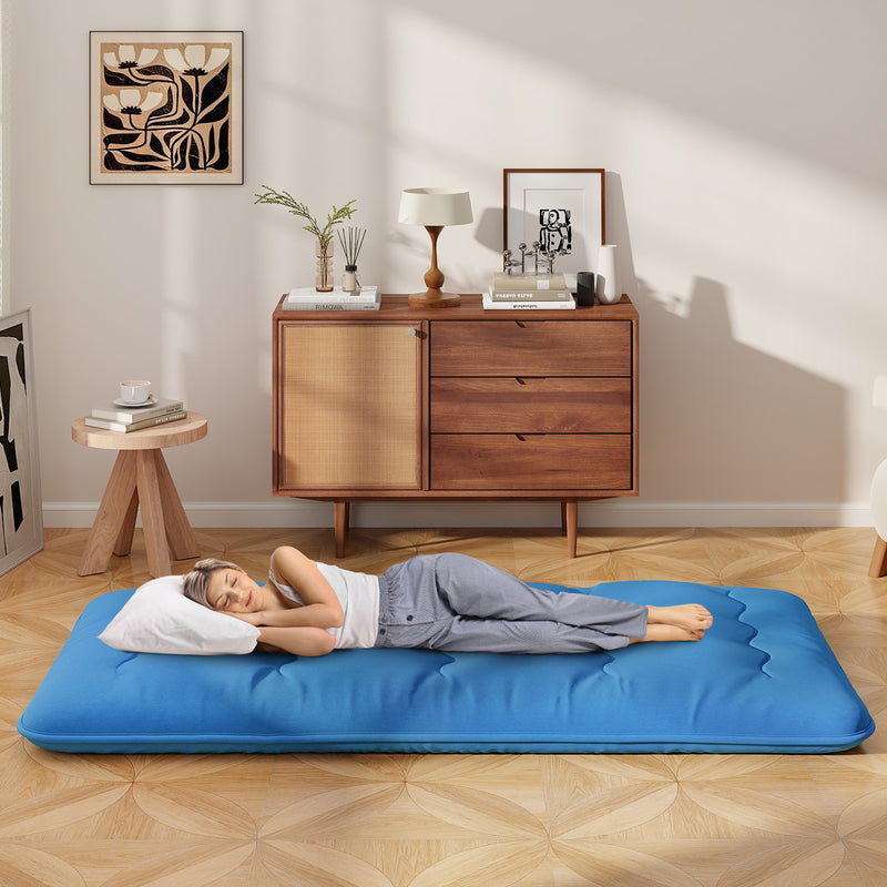 *Futon Mattress with Washable Cover and Carry Bag - Blue - Twin Size