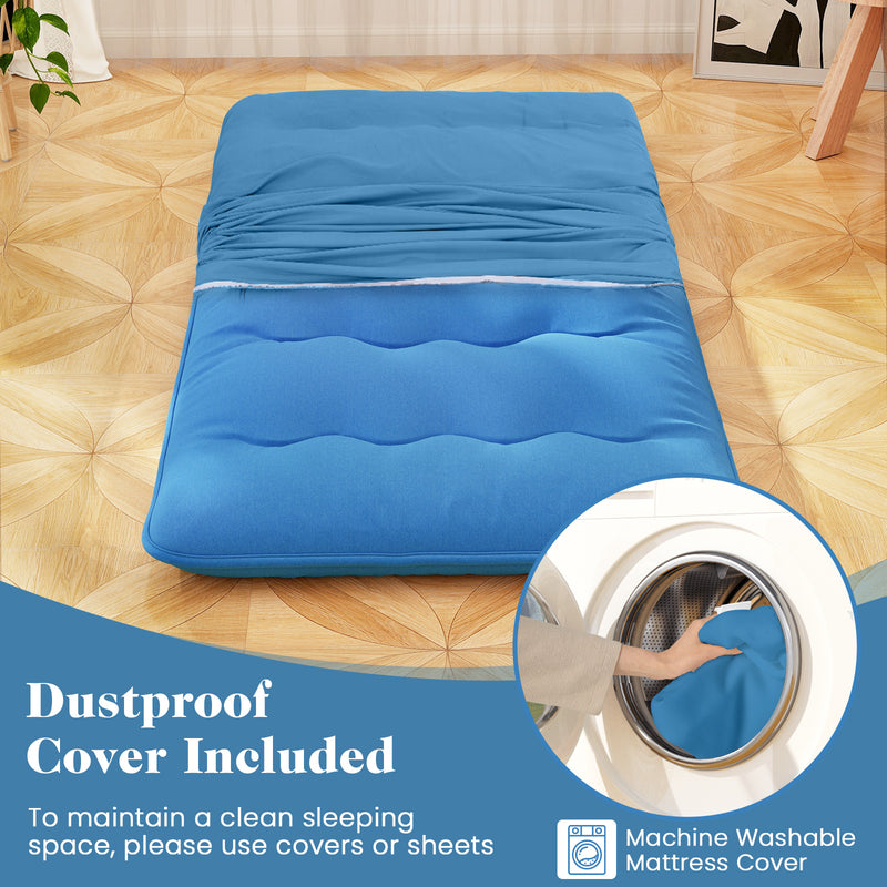 *Futon Mattress with Washable Cover and Carry Bag - Blue - Twin Size