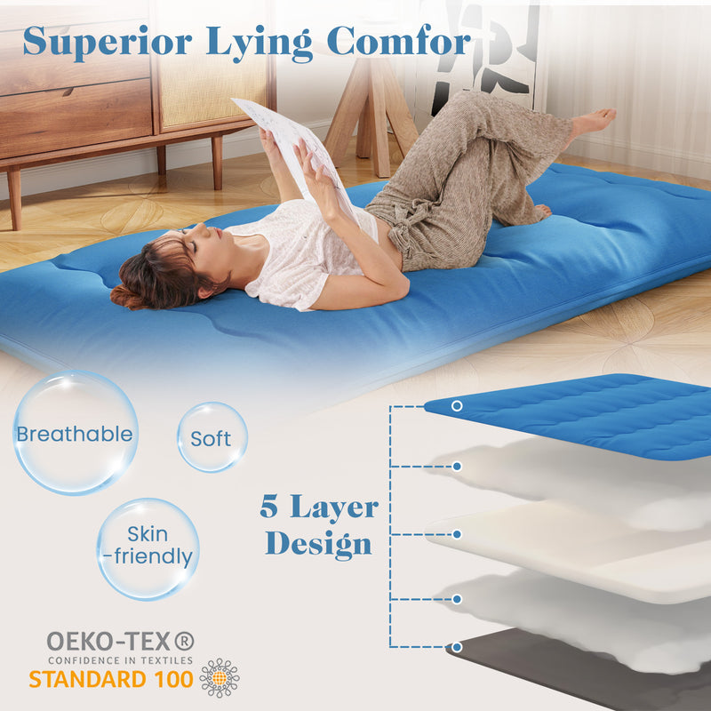 *Futon Mattress with Washable Cover and Carry Bag - Blue - Twin Size