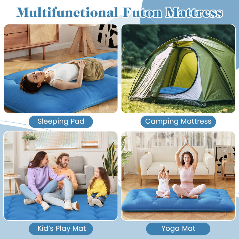 *Futon Mattress with Washable Cover and Carry Bag - Blue - Twin Size