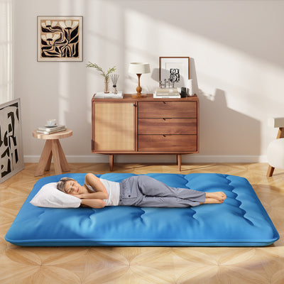 *Futon Mattress with Washable Cover and Carry Bag - Blue - Queen Size