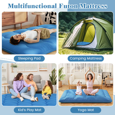 *Futon Mattress with Washable Cover and Carry Bag - Blue - Queen Size