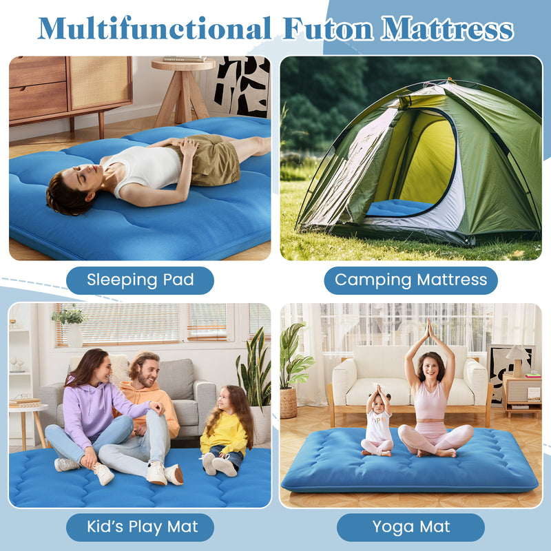 *Futon Mattress with Washable Cover and Carry Bag - Blue - Queen Size