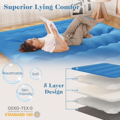 *Futon Mattress with Washable Cover and Carry Bag - Blue - King Size