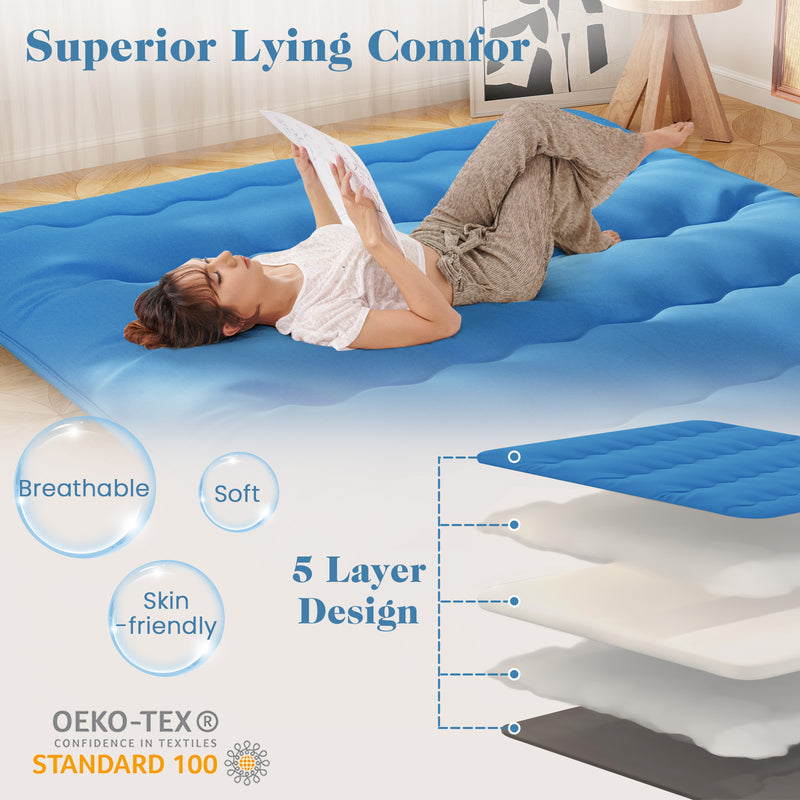 *Futon Mattress with Washable Cover and Carry Bag - Blue - King Size