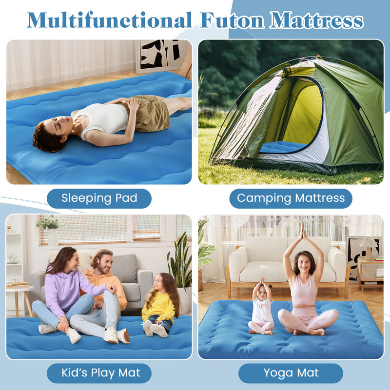 *Futon Mattress with Washable Cover and Carry Bag - Blue - King Size