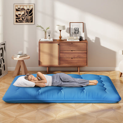 *Futon Mattress with Washable Cover and Carry Bag - Blue - Full Size