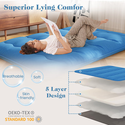 *Futon Mattress with Washable Cover and Carry Bag - Blue - Full Size