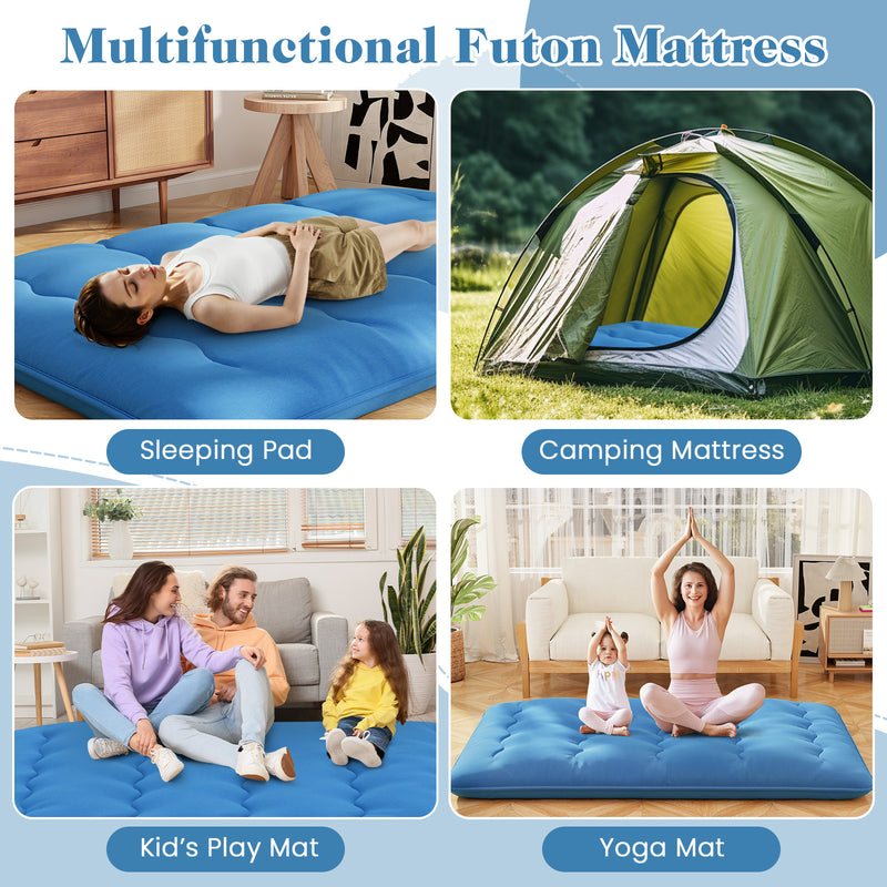 *Futon Mattress with Washable Cover and Carry Bag - Blue - Full Size